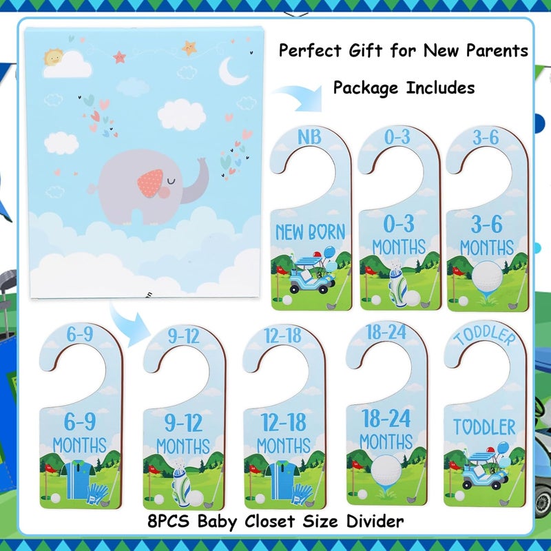 CORNER LACE Baby Closet Dividers 8PCS, Golf Themed Wooden Double-Sided Clothes Size Hanger Organizer from Newborn to Toddler for Nursery Decor Baby Shower Birthday Gift Blue & Green - Image 5